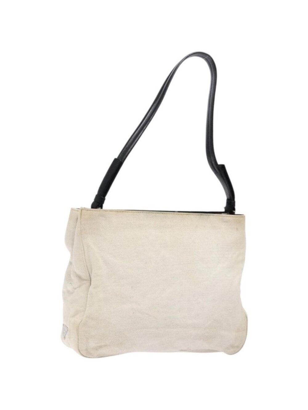 PRADA Shoulder Bag Canvas Leather Silver White